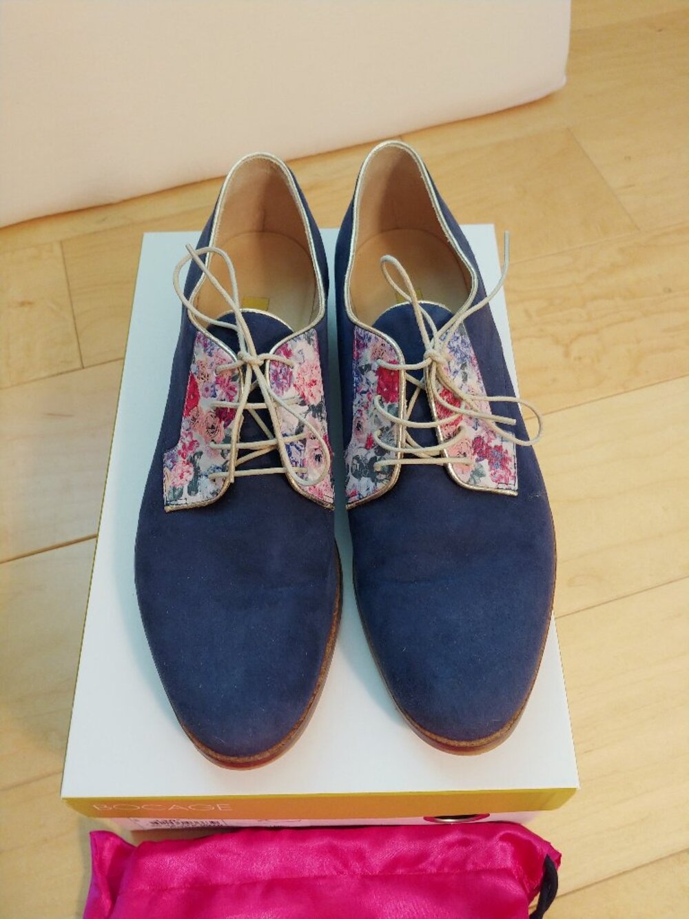 BOCAGE Abbot Blue Flower Design Suede Shoes Sz 39 FR or US 7.5 Boutique